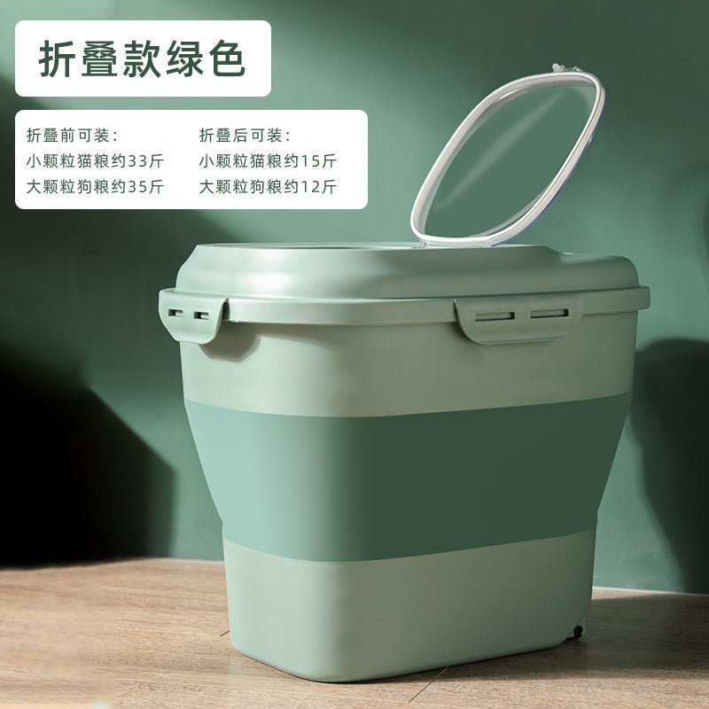 Folding pet food storage barrel sealed fresh-keeping cat food dog food storage tank moisture-proof foldable convenient storage box