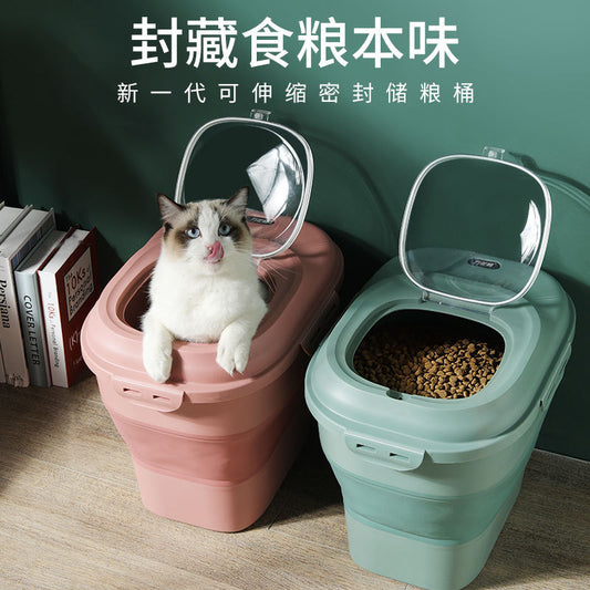 Folding pet food storage barrel sealed fresh-keeping cat food dog food storage tank moisture-proof foldable convenient storage box