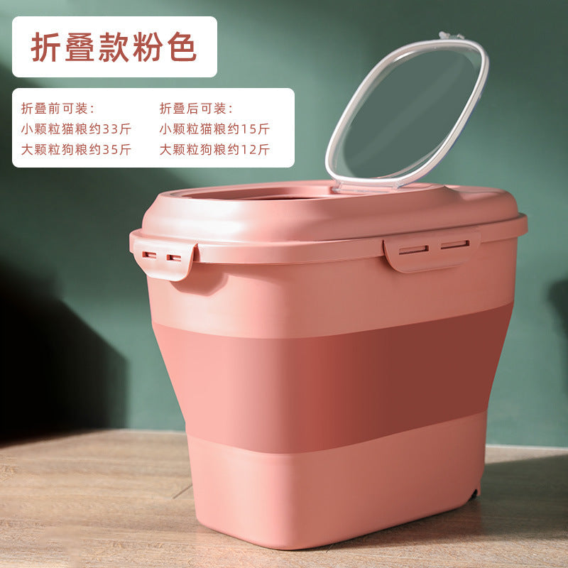 Folding pet food storage barrel sealed fresh-keeping cat food dog food storage tank moisture-proof foldable convenient storage box